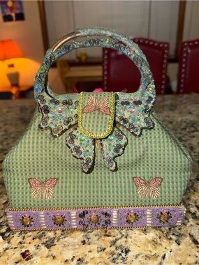 Vintage Mary Frances Field For Dreams Beaded Embroidered Top Handle Bag